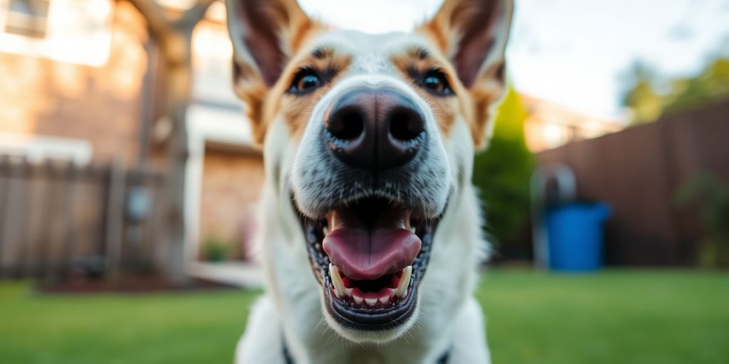 Dog barking in a Randwick backyard.