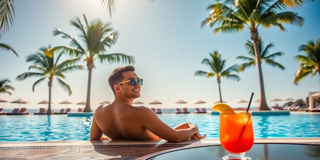 Couple enjoying luxury resort pool in Cabo
