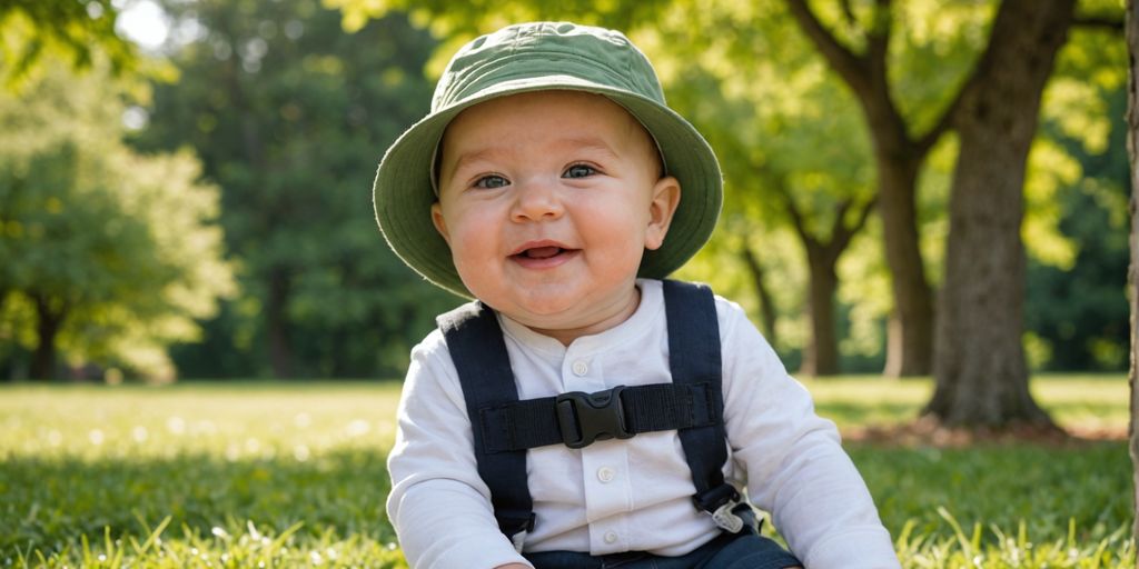 Baby in breathable hat outdoors