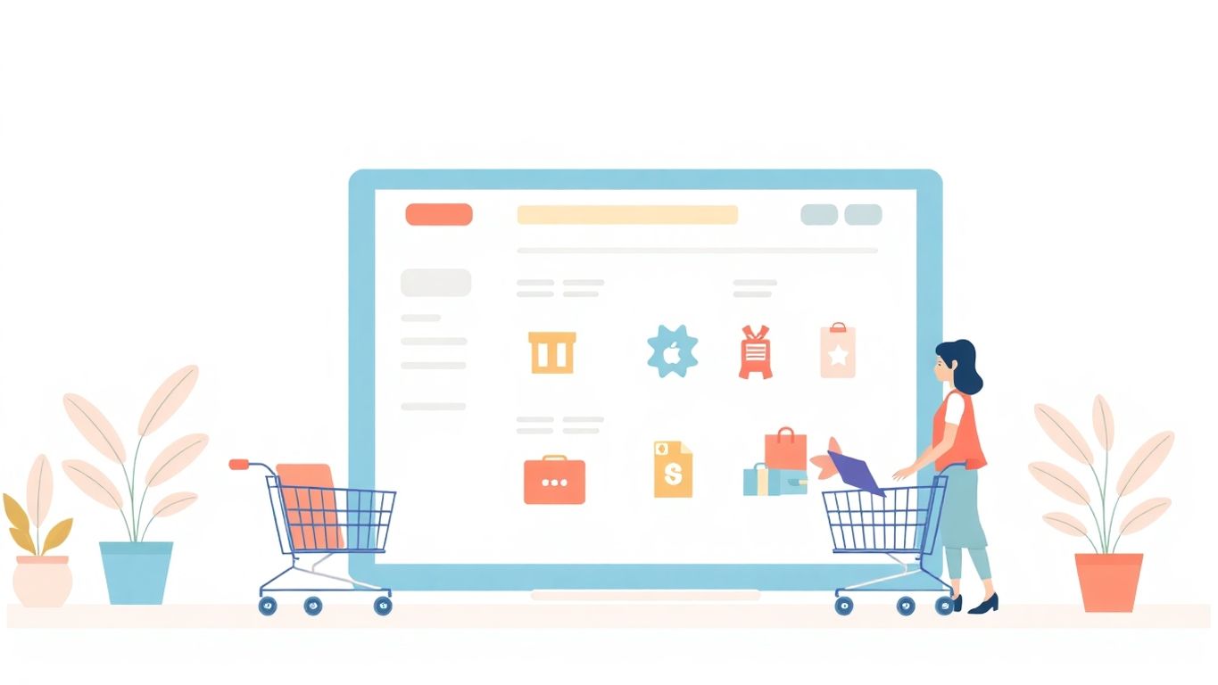 Illustrasjon av nettbutikk med kundeservice og ordrebehandling.