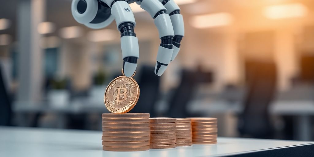 Robotic arm sorting coins.