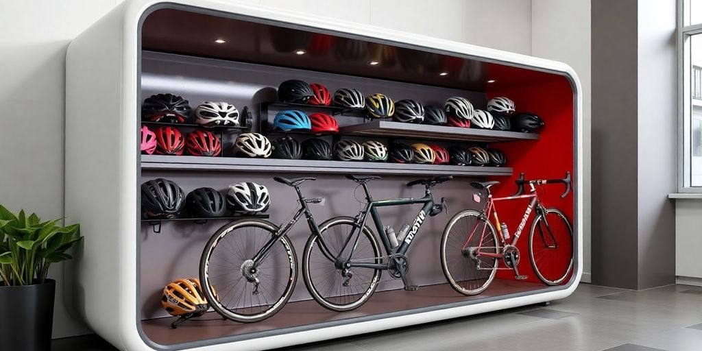 Modern bike and helmet storage solution in stylish design.