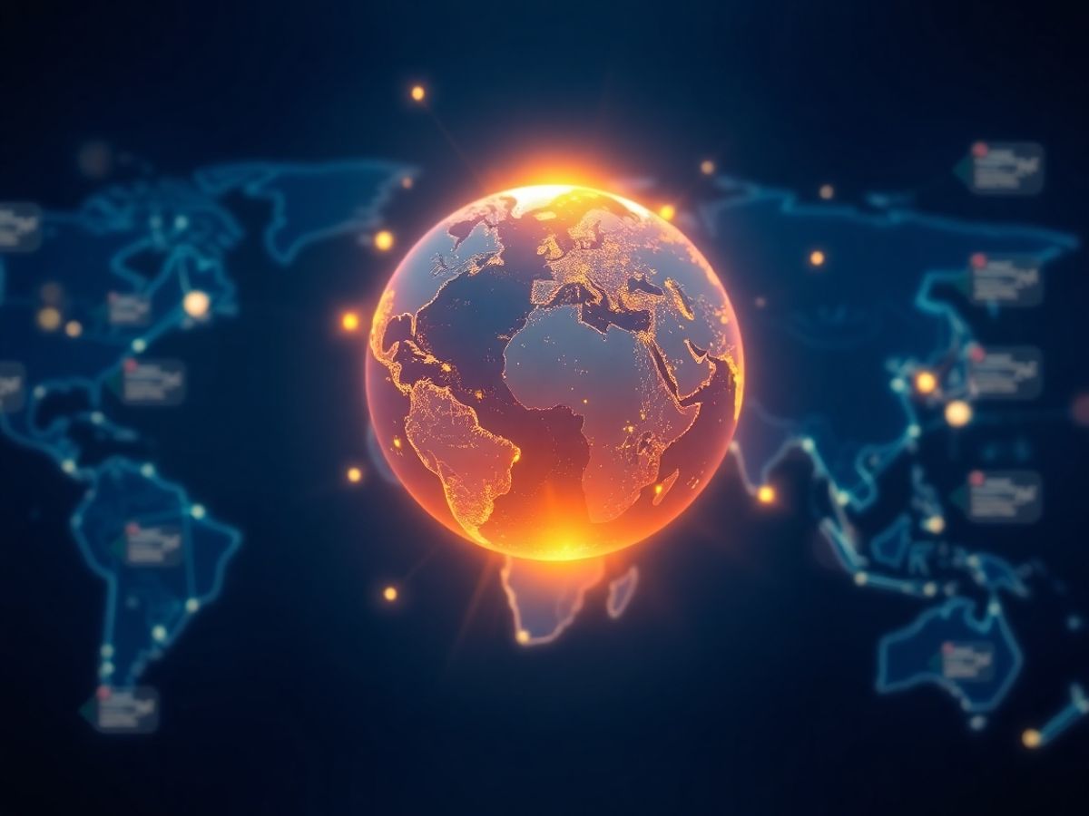 Hartă globală iluminată cu conexiuni digitale.