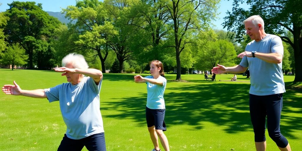 Diverse people performing gentle exercises.