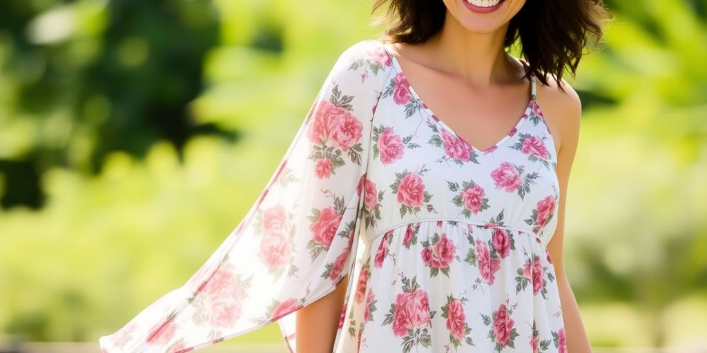 Woman in a casual floral maxi dress outdoors