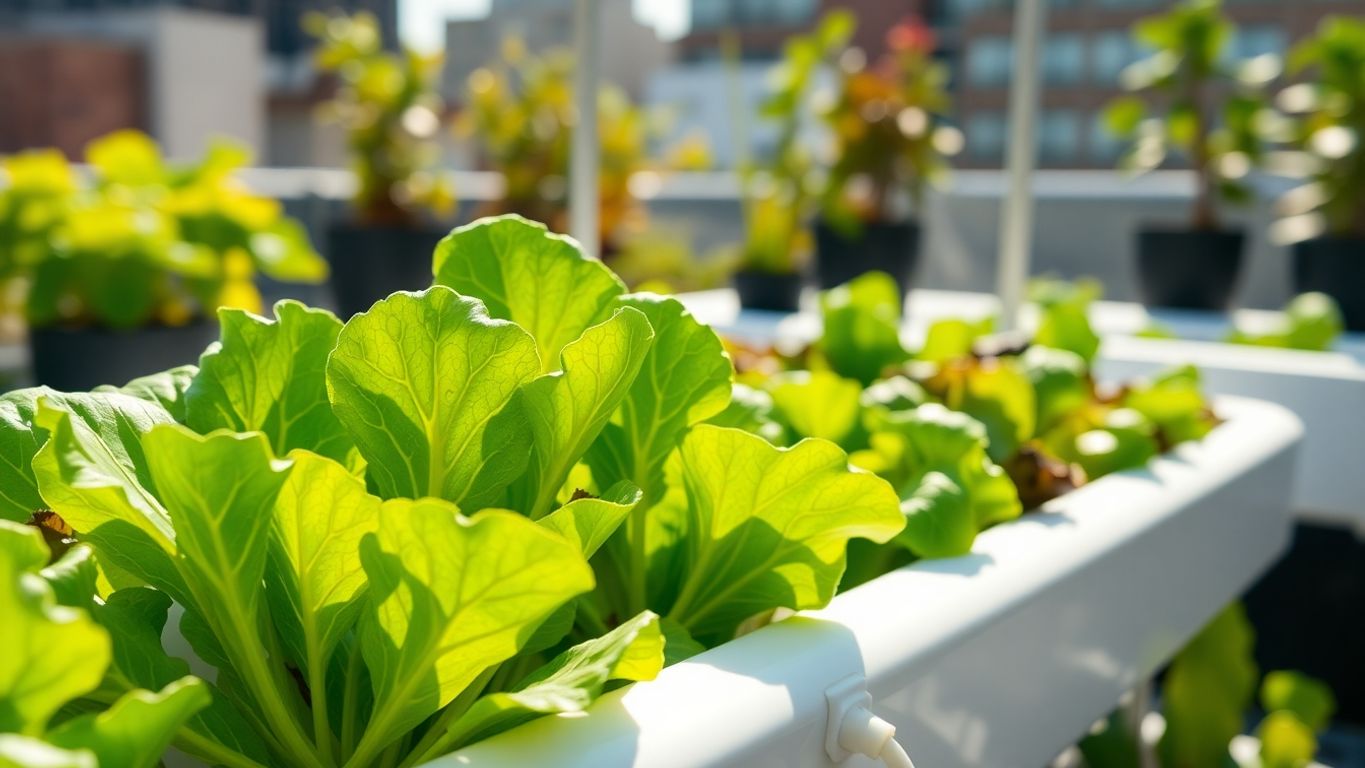 Lush green plants growing in sleek hydroponic containers.