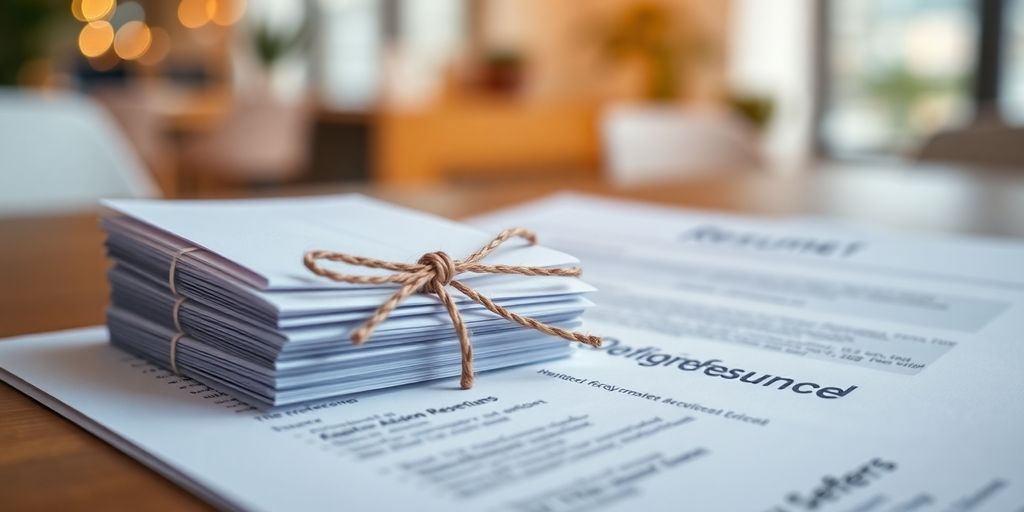 Resume with a small stack of reference letters.