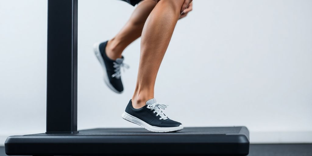 Person doing step-ups on a fitness box.