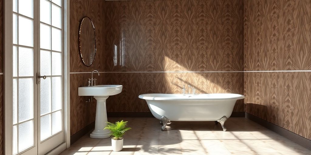 Elegant Art Deco bathroom with vintage fixtures.