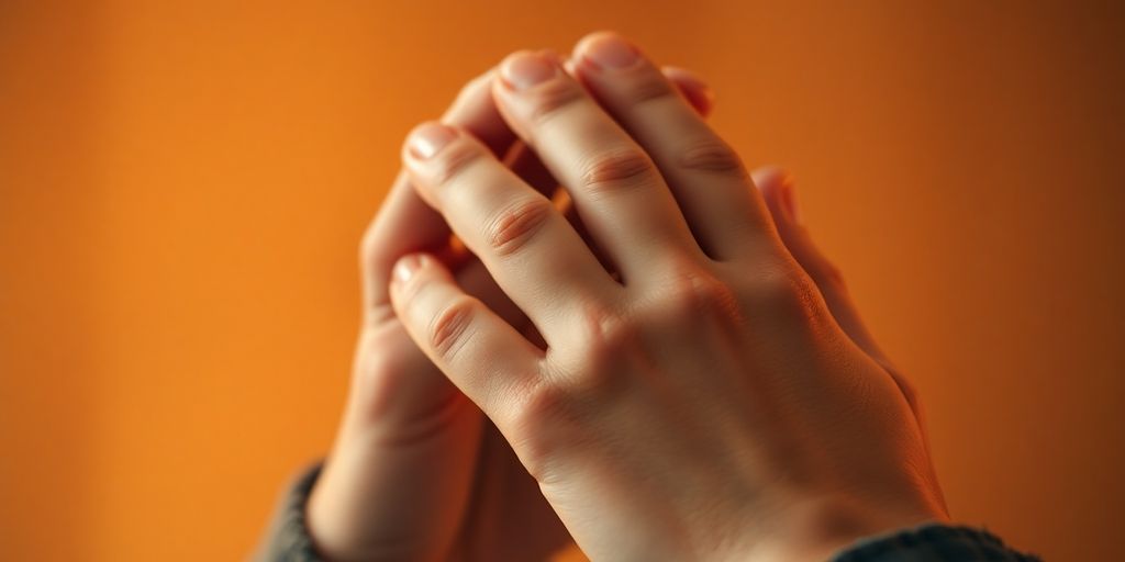 Mãos em oração, luz suave.