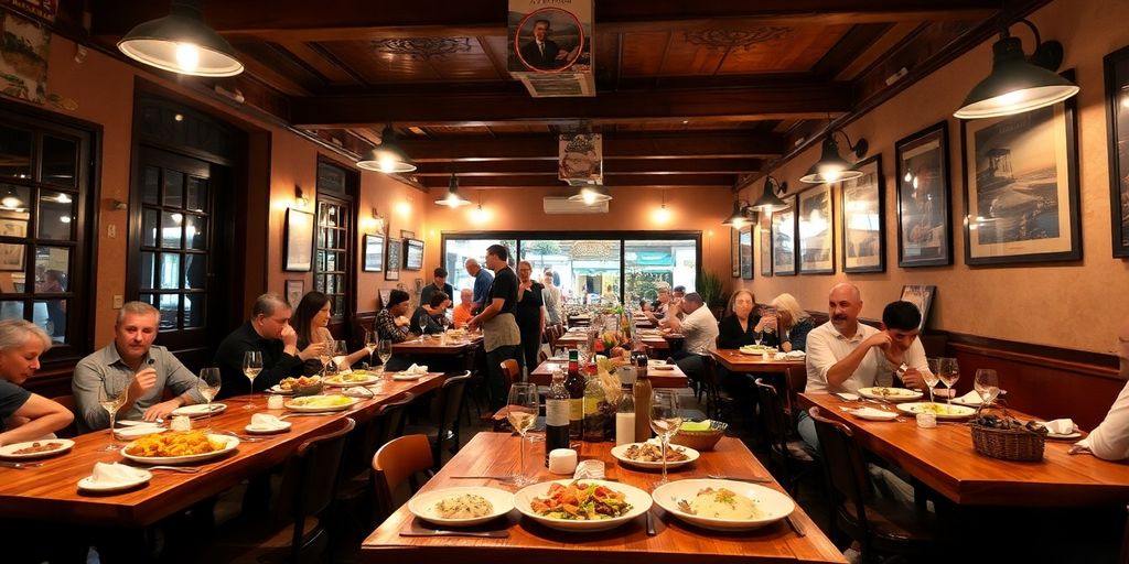 Interior of Felice A Testaccio restaurant in Rome.
