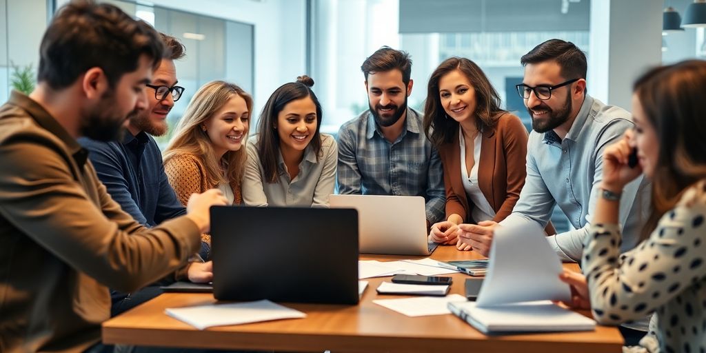 Group of entrepreneurs collaborating in a modern office.