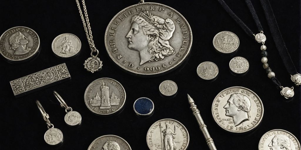 Pure silver coins, bars, and jewelry