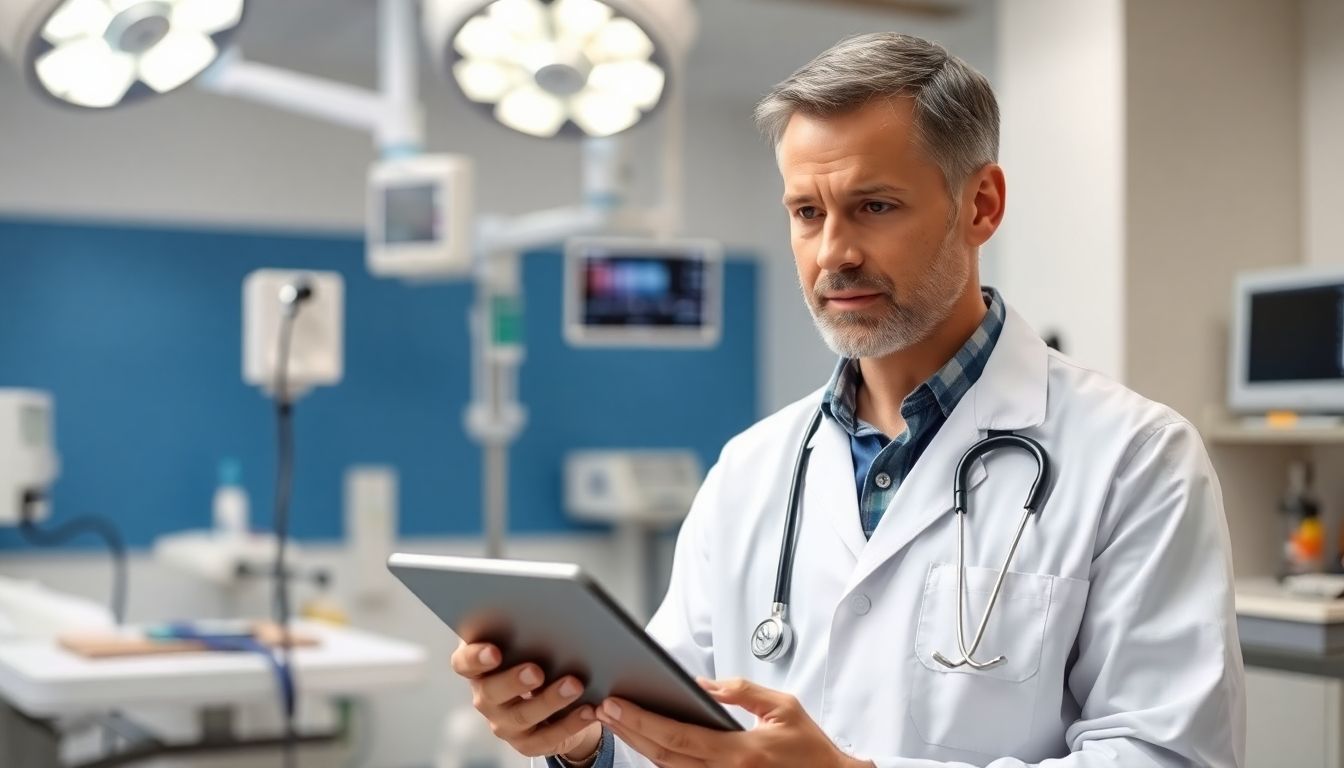 Klinische Beurteilung der Askariasis: Doctor with tablet discussing ascariasis treatment options.
