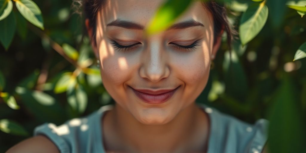 Person meditating peacefully in nature.
