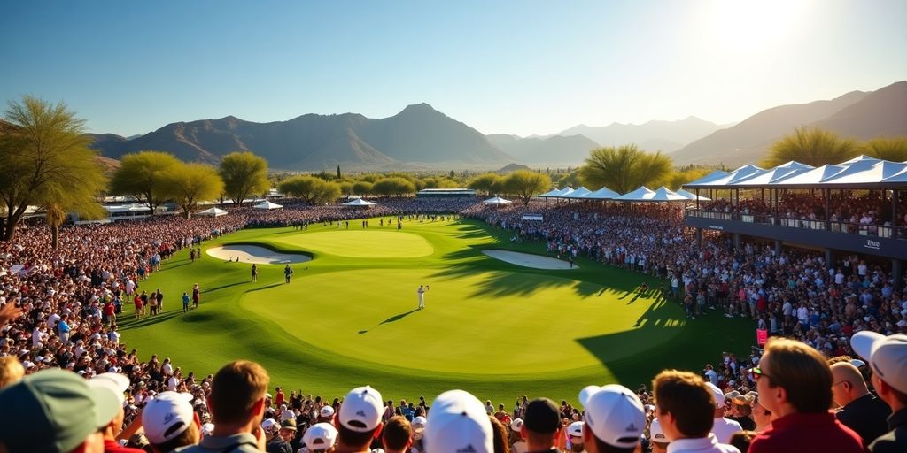 TPC Scottsdale with fans and green fairways during golf.