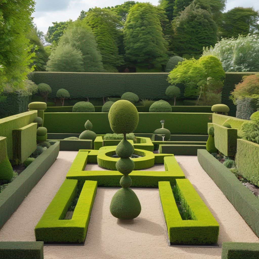 ornamental garden with sculpted hedges and topiary maintenance
