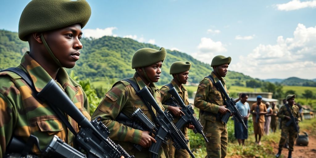 Soldats rwandais au Mozambique en action.