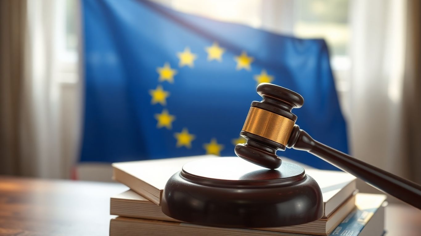 Ciocan de judecată pe cărți, drapel european.