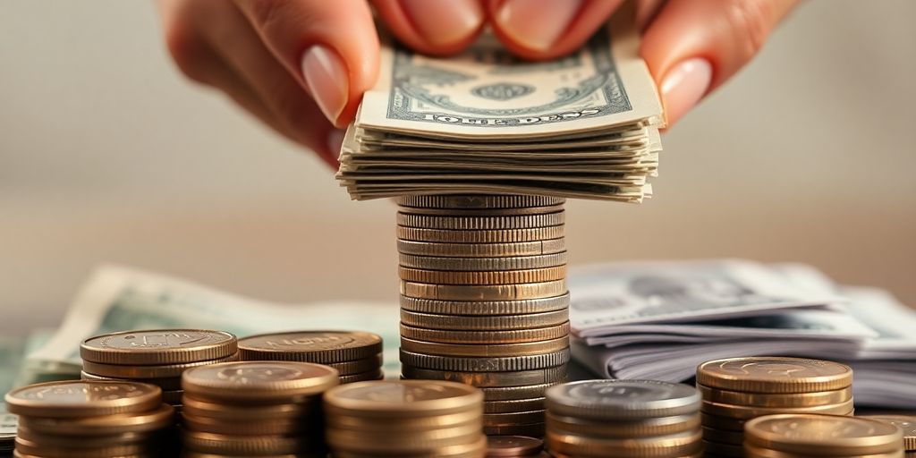 Billets de banque avec flèches et mains