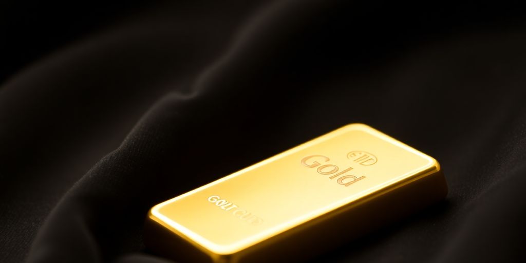Lingot d'or sur un tissu en velours noir.