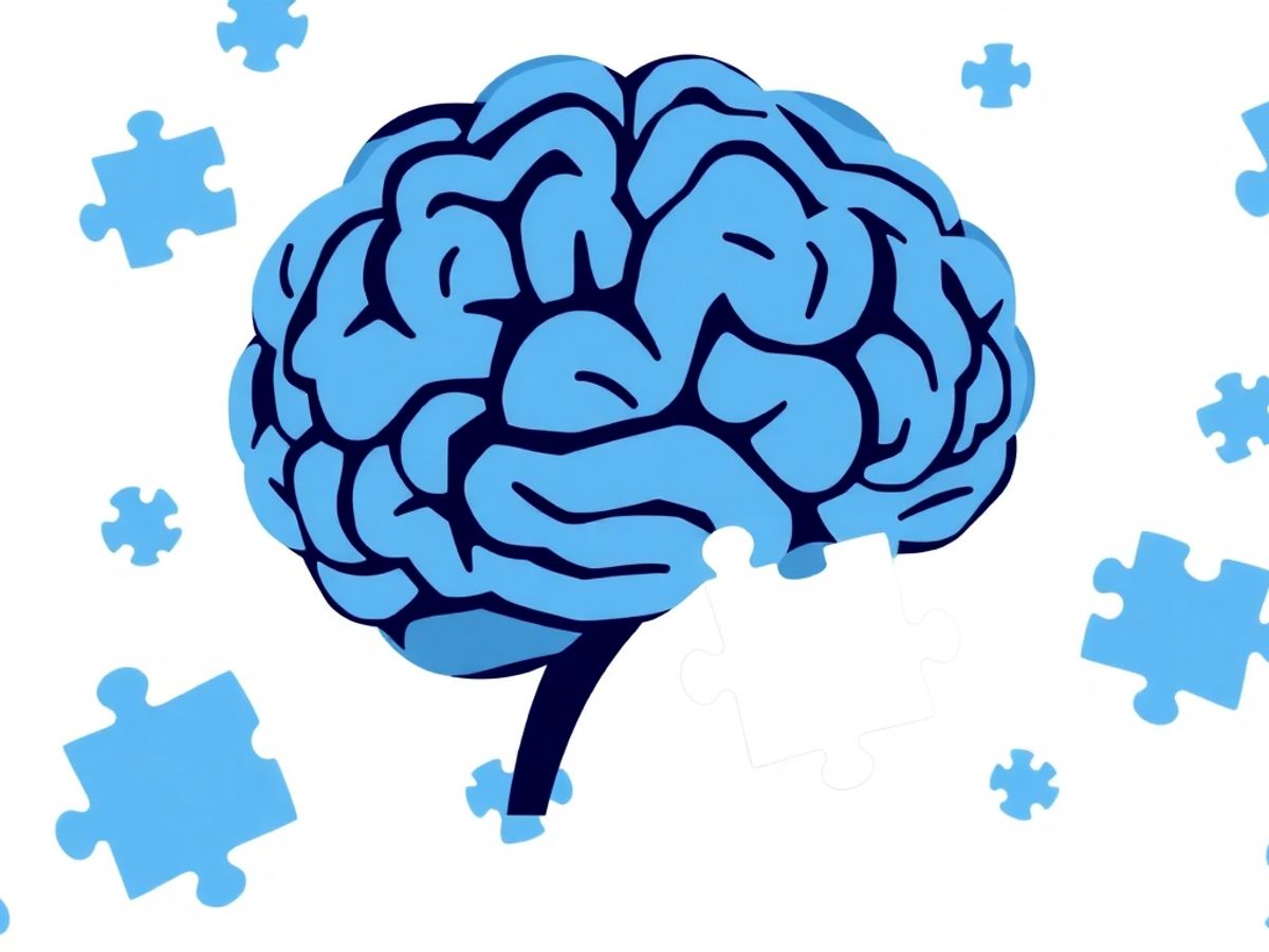 Illustrative brain with puzzle pieces on a light background.