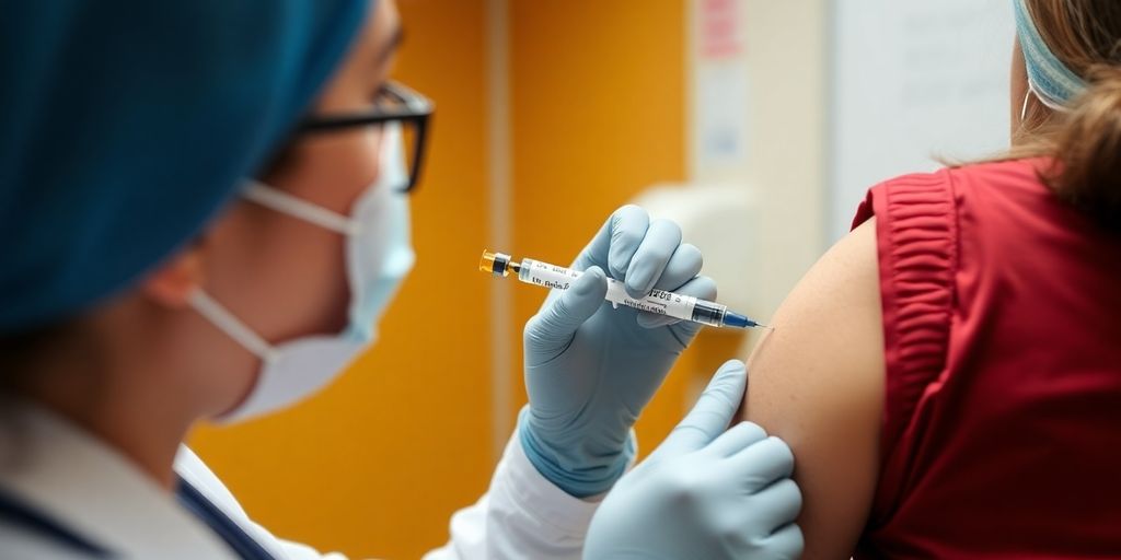 Nurse administering a flu vaccine to a patient.