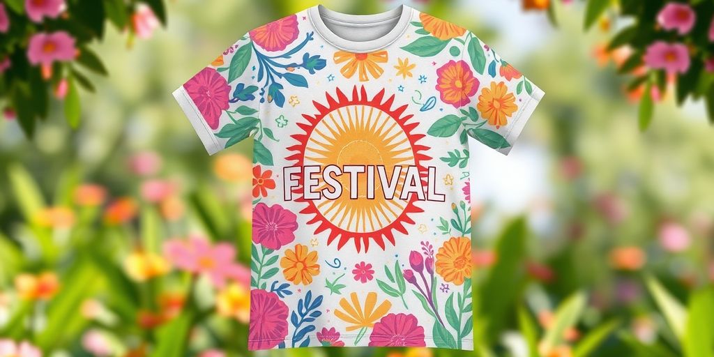 Koszulka festiwalowa z ekologicznymi wzorami.