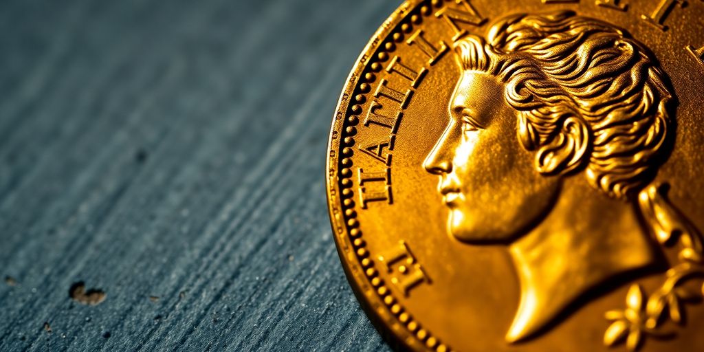 Monnaie en or de Napoléon avec détails fins.