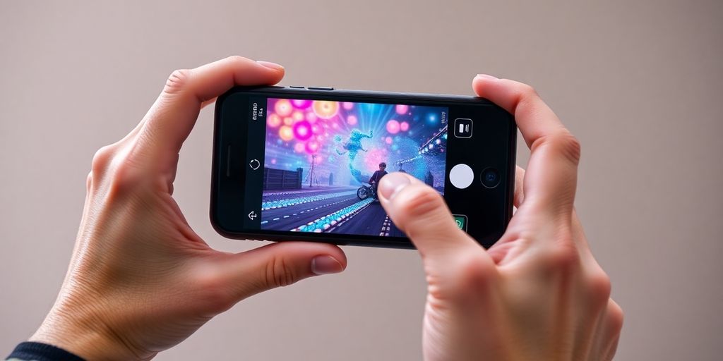 Woman filming a video with a smartphone.