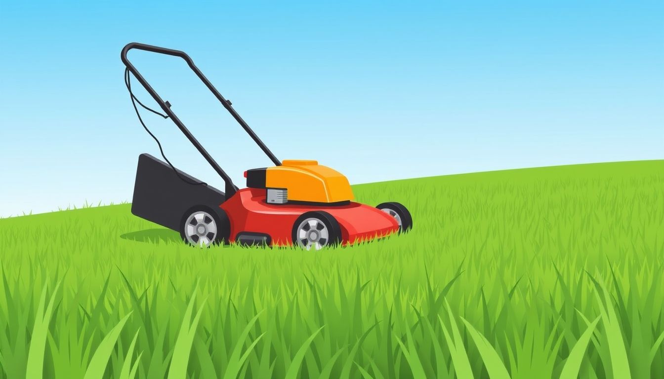 Lawnmower cutting grass on a sunny day.