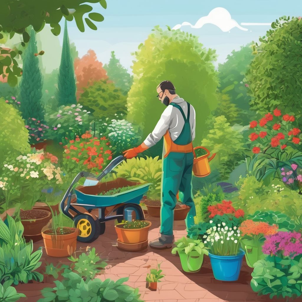 gardener experimenting with different fertilizers in a lush garden