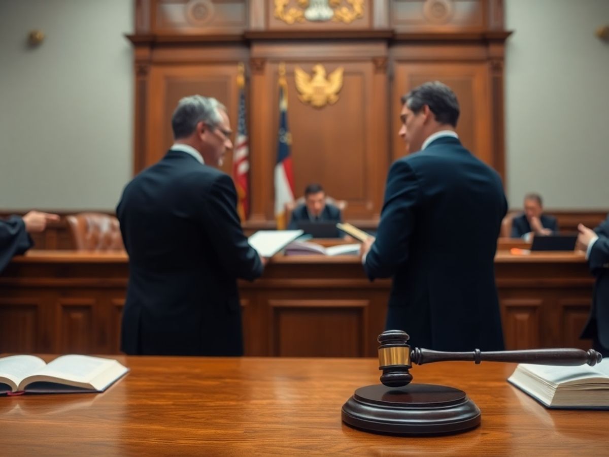 Scenă dintr-o sală de judecată cu avocați.