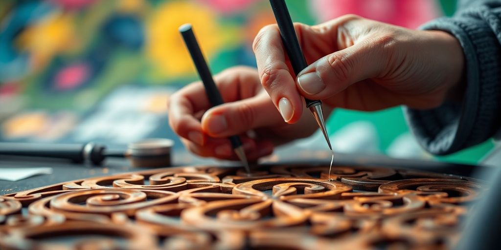 Person practicing a complex artistic technique.