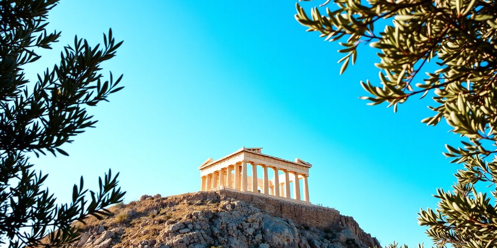 Acropolis with Parthenon under a blue sky in Athens