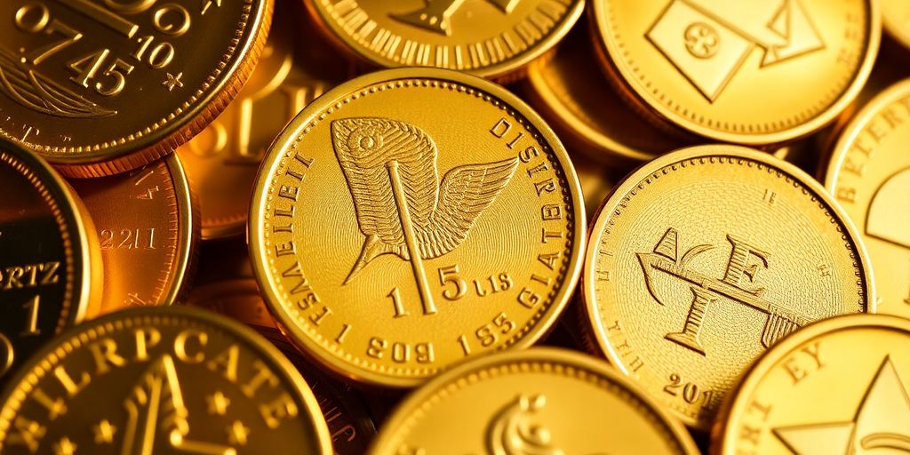 Pièces d'or suisses anciennes, détails et reflets dorés.
