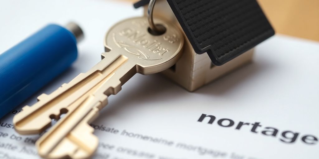 A house key and a mortgage document.