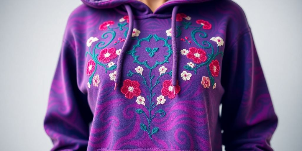 Stylowa bluza z kolorowym haftem na tkaninie.