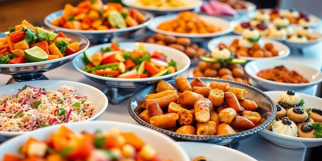 อาหารจัดเลี้ยงหลากหลาย, บุฟเฟต์น่ารับประทาน, งานเลี้ยงสำเร็จ