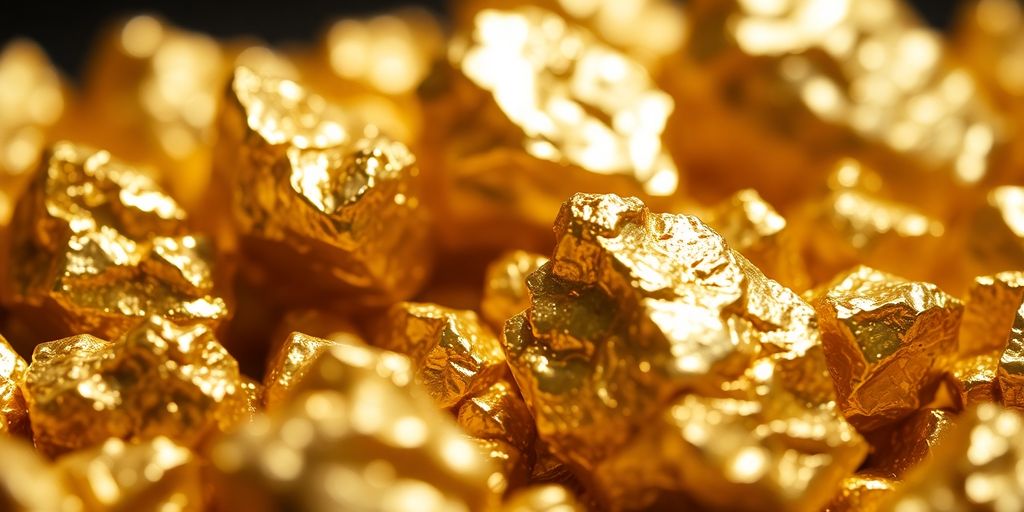 Gros plan sur des pépites d'or brillant.