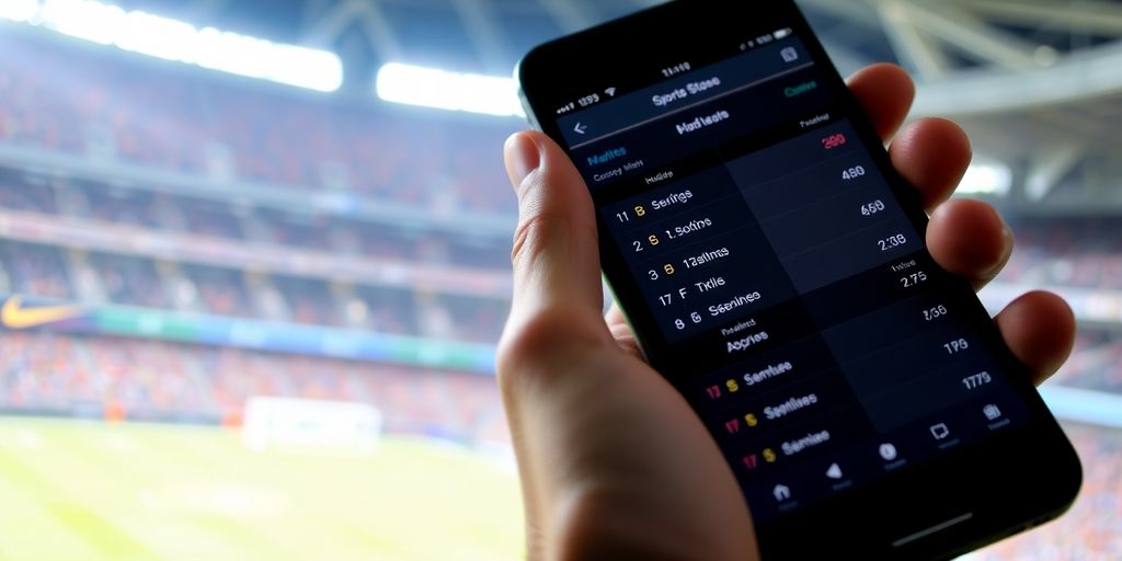 Sports bettor analyzing odds with focused intensity.