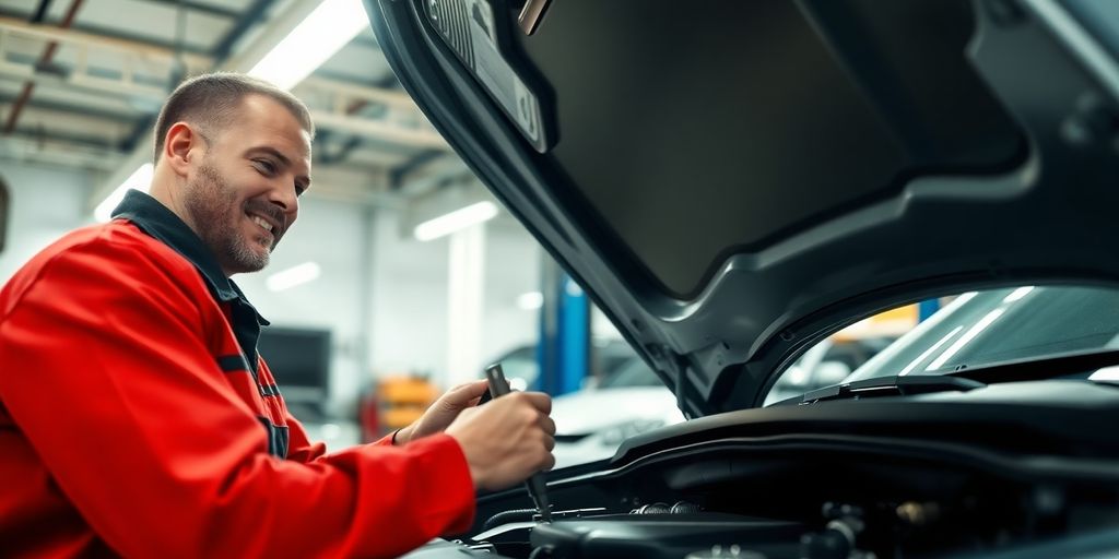 Mechanic inspecting engine of a car.