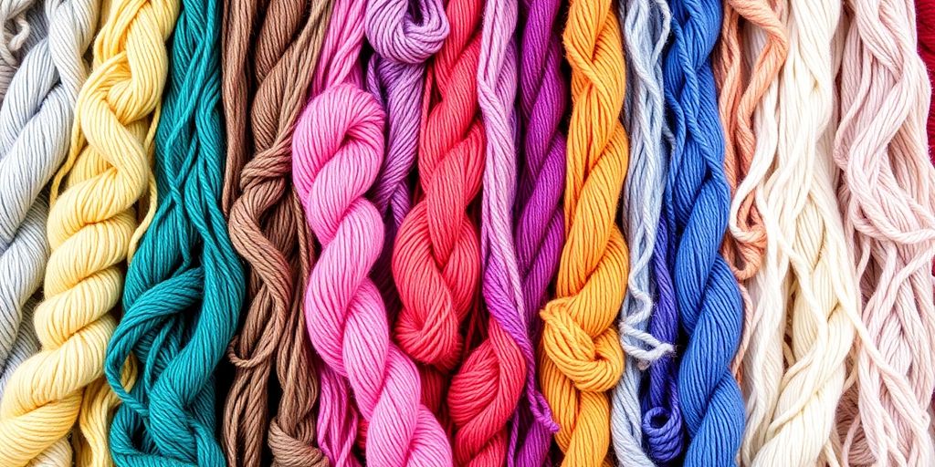 Colorful yarn skeins neatly arranged on wooden shelves.