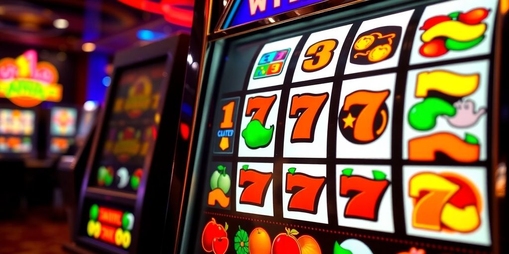 ภาพสล็อตแมชชีนคาสิโนที่เต็มไปด้วยสีสันสดใส