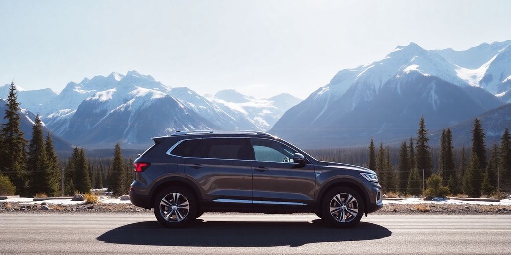 Car parked near Alaskan mountains