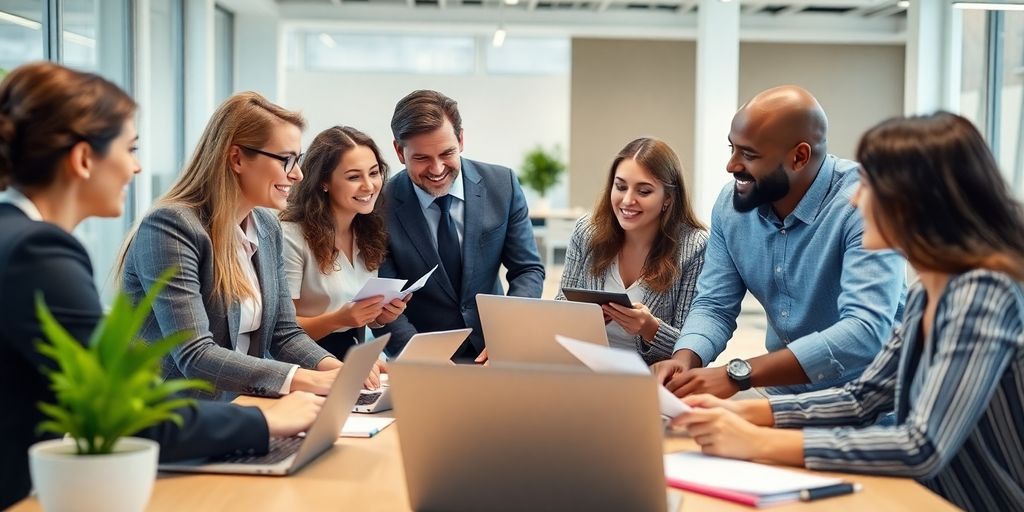 Team collaborating in a modern office for sales success.