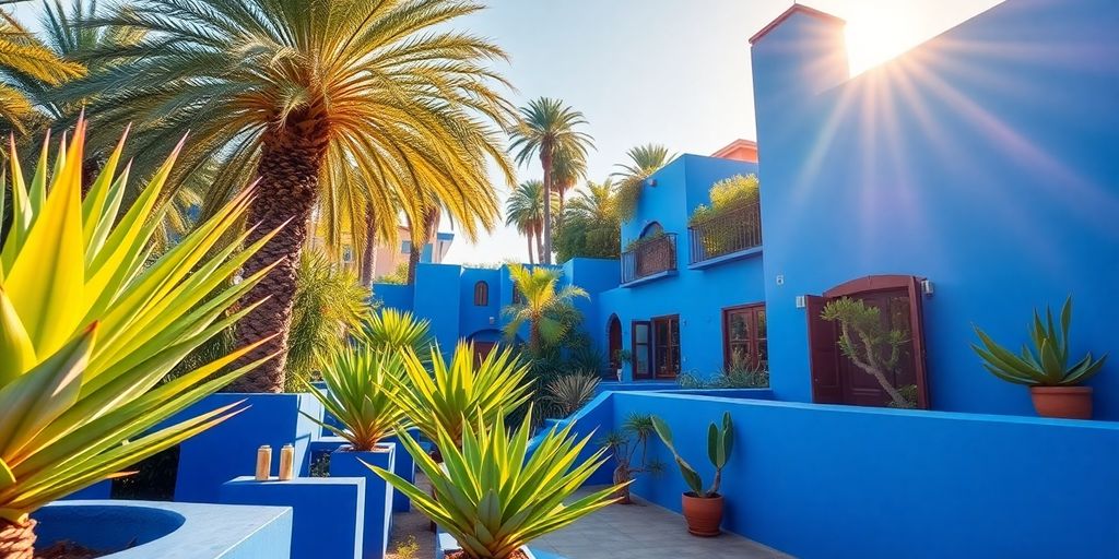 Jardin Majorelle, couleurs vives, plantes exotiques