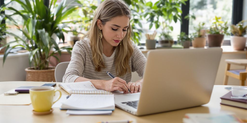 Persoon beheert tijd met een planner en laptop.
