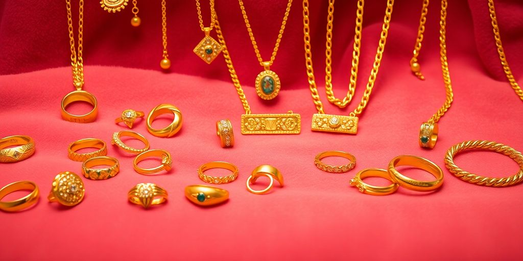 Bijoux en or sur un fond en velours.
