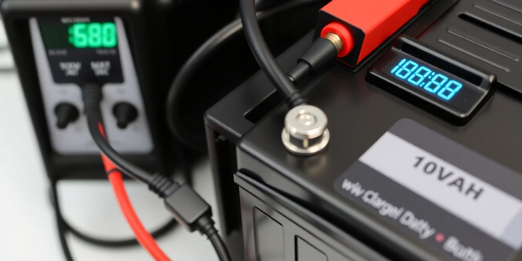 Battery, charger, cable, voltmeter